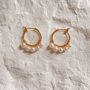White pearl hoop earrings